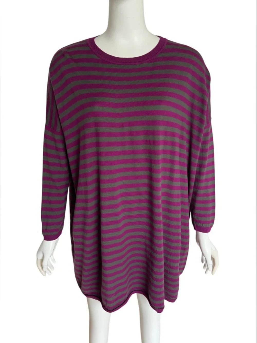 Marimekko Women’s Oversized Knit Sweater Dress Sz M Pink Grey Striped 100% Wool - Picture 2 of 10